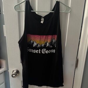 Black Tank Top with Mountain Graphic